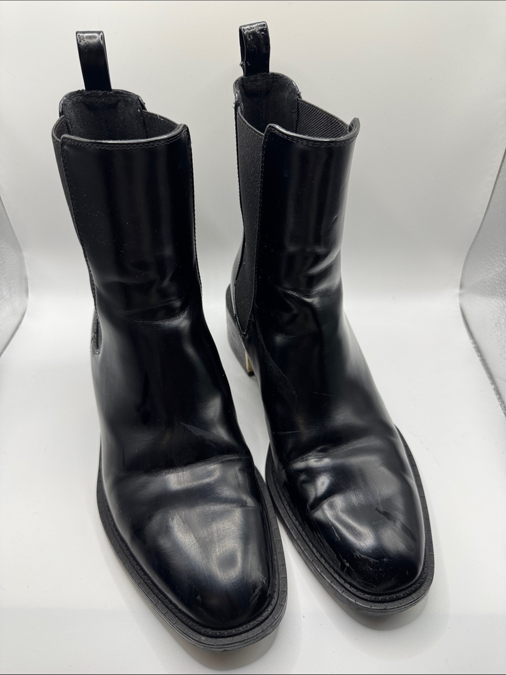 Zara Black Glossy Leather Chelsea Ankle Boots